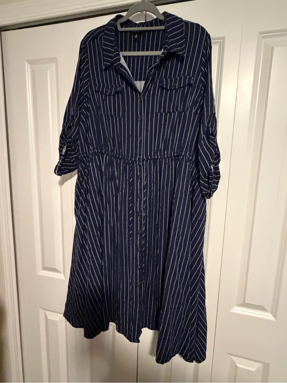 torrid Navy and White Striped Button-Front Shirt Dress